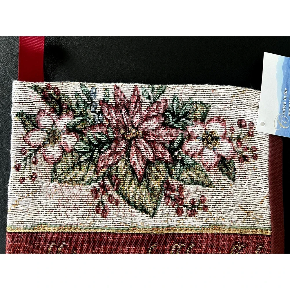 Manual Woodworkers & Weavers Jacquard Poinsettia Christmas Stocking USA NWT New